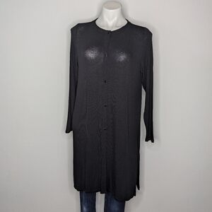 J Jill Wearever Collection Black Sheer Lightweight Long Button Up Cardigan MP